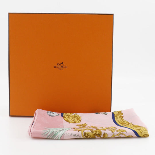 HERMES scarf silk pink Feather and bell Plumes et Grelots Carre90 Women Used Authentic