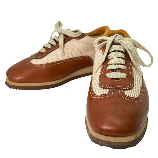 HERMES sneakers Leather, Canvas Brown H logo quick Women 37 Used Authentic