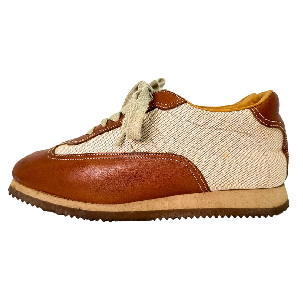 HERMES sneakers Leather, Canvas Brown H logo quick Women 37 Used Authentic