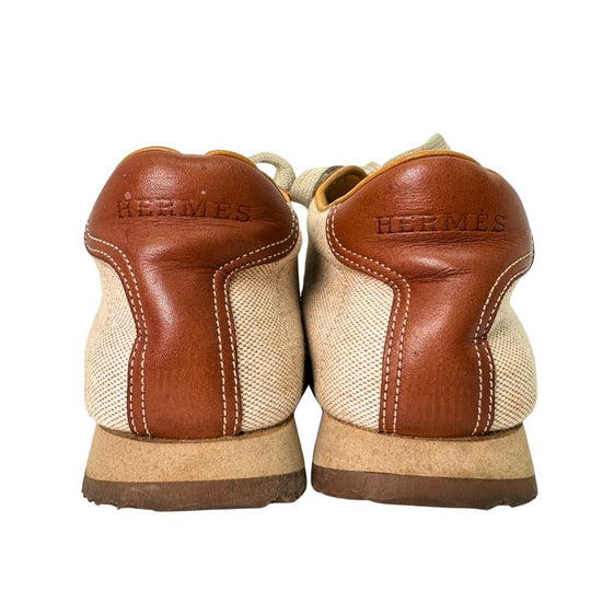 HERMES sneakers Leather, Canvas Brown H logo quick Women 37 Used Authentic