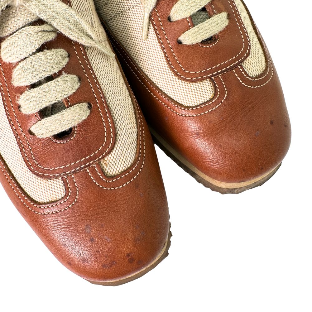 HERMES sneakers Leather, Canvas Brown H logo quick Women 37 Used Authentic