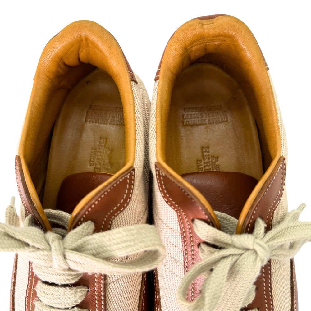 HERMES sneakers Leather, Canvas Brown H logo quick Women 37 Used Authentic