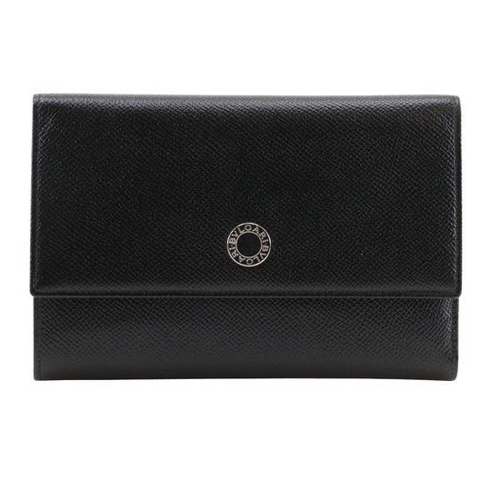 BVLGARI Bifold Wallet leather black medium wallet Logo button unisex(Unisex) Used Authentic