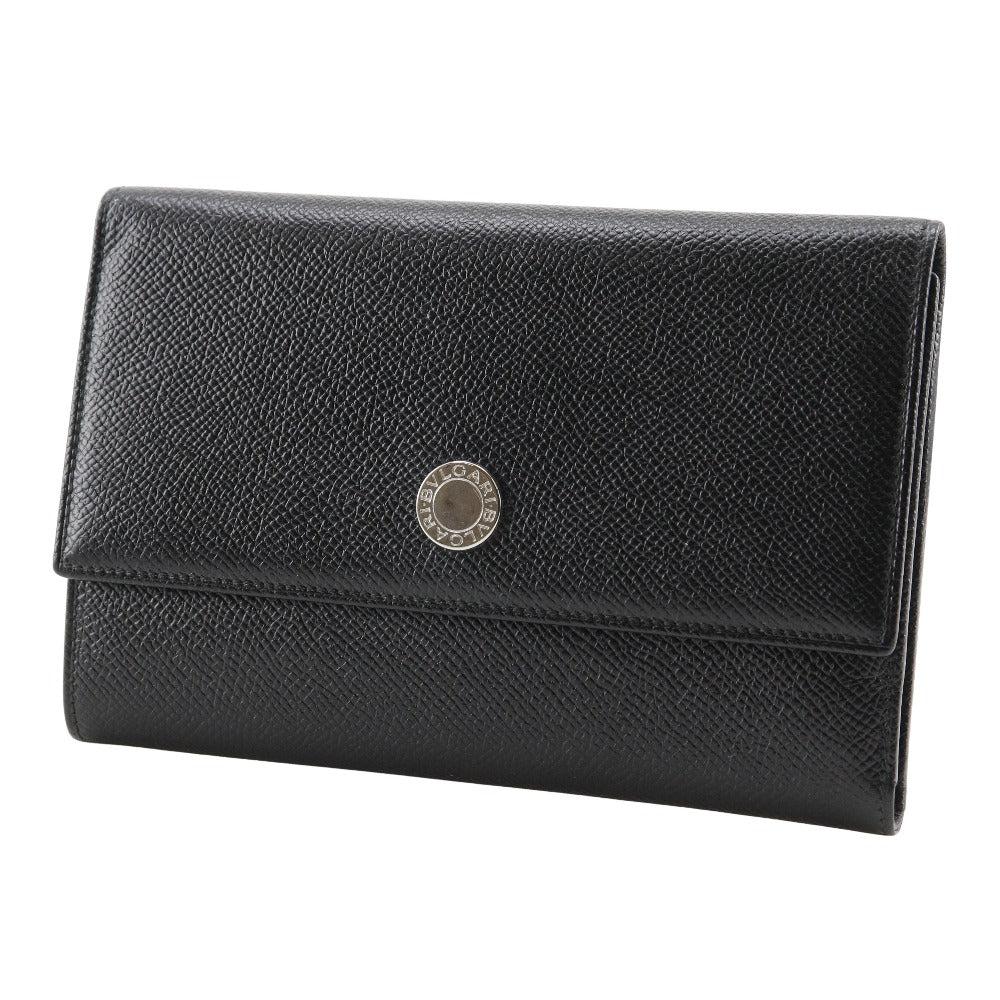 BVLGARI Bifold Wallet leather black medium wallet Logo button unisex(Unisex) Used Authentic