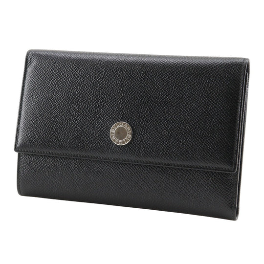 BVLGARI Bifold Wallet leather black medium wallet Logo button unisex(Unisex) Used Authentic
