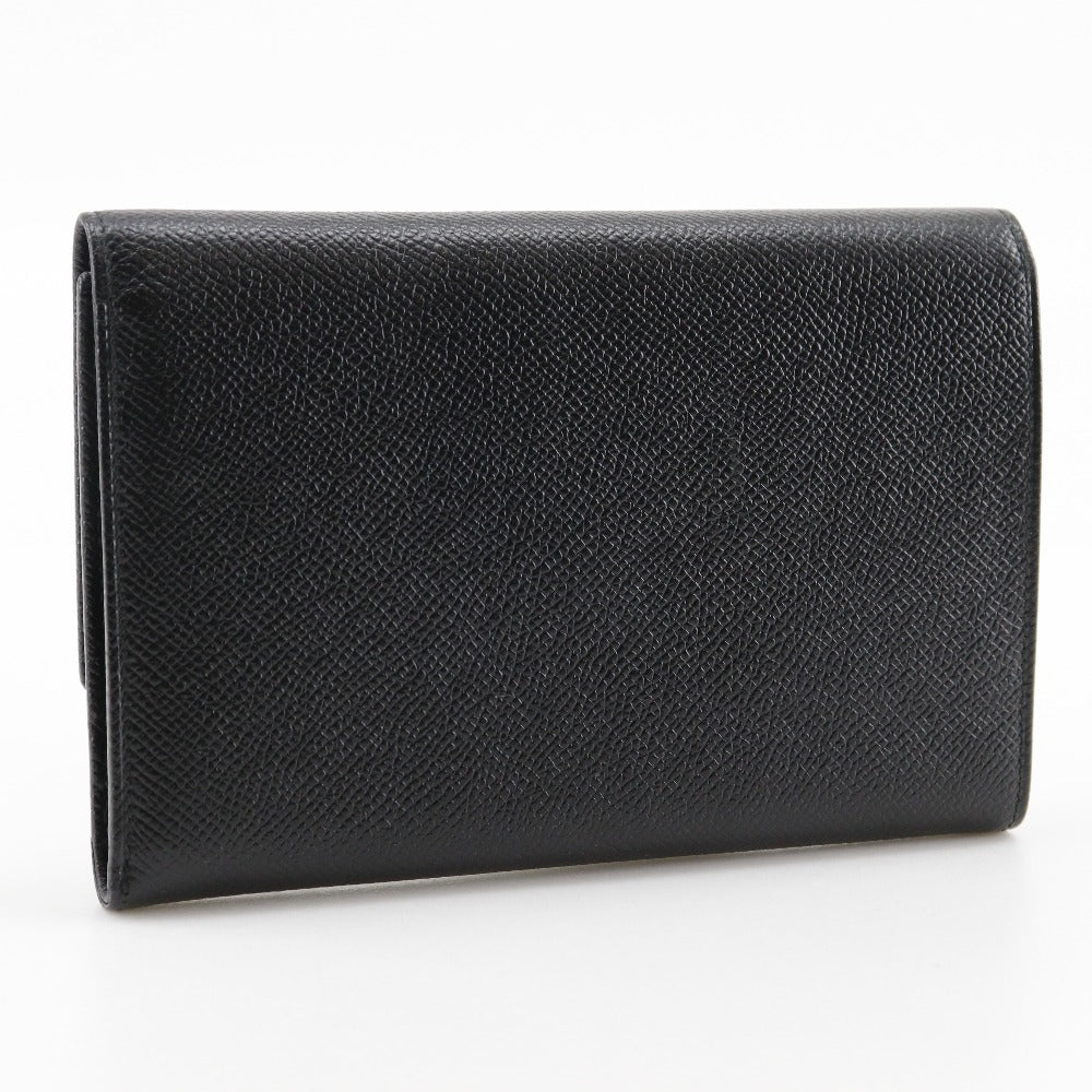 BVLGARI Bifold Wallet leather black medium wallet Logo button unisex(Unisex) Used Authentic