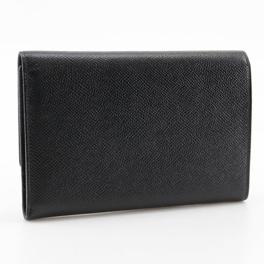 BVLGARI Bifold Wallet leather black medium wallet Logo button unisex(Unisex) Used Authentic