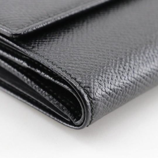 BVLGARI Bifold Wallet leather black medium wallet Logo button unisex(Unisex) Used Authentic