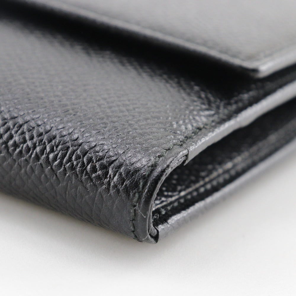 BVLGARI Bifold Wallet leather black medium wallet Logo button unisex(Unisex) Used Authentic