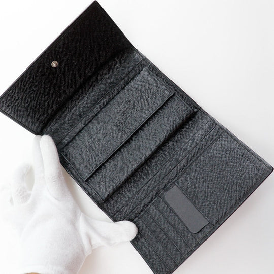 BVLGARI Bifold Wallet leather black medium wallet Logo button unisex(Unisex) Used Authentic