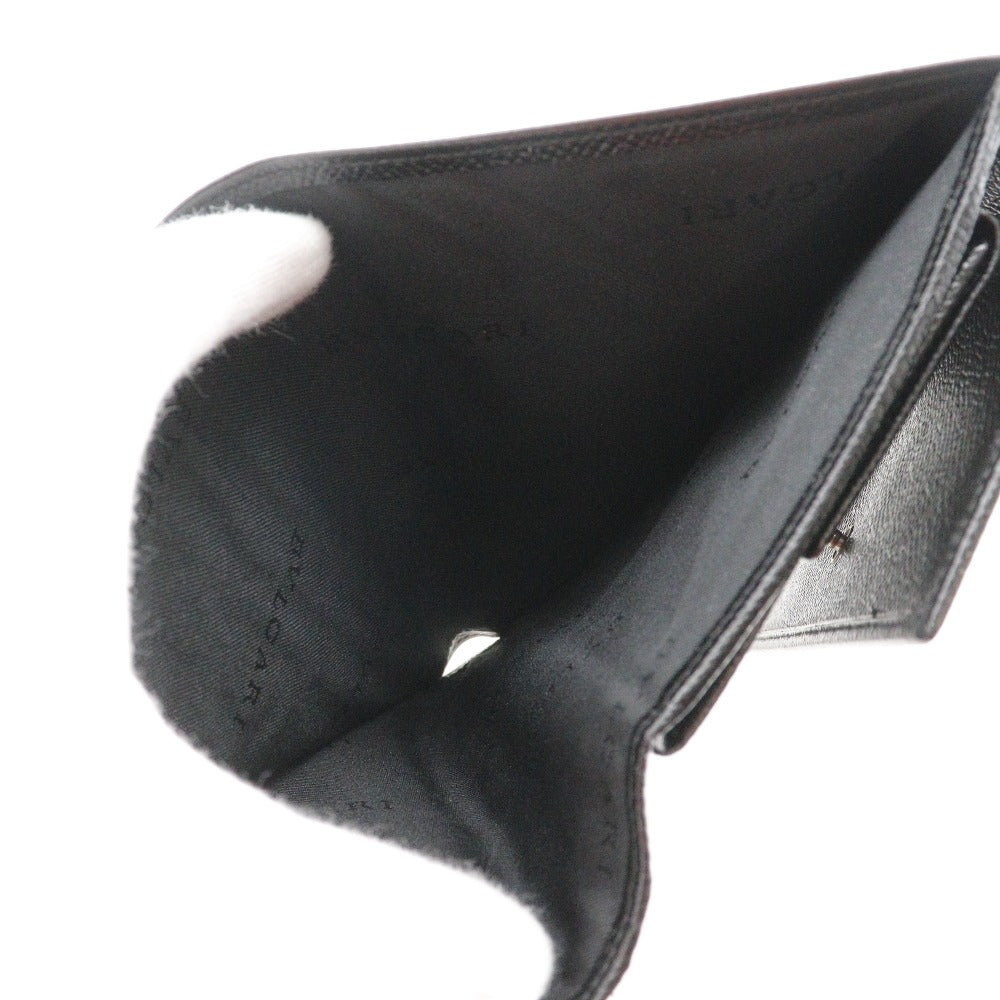 BVLGARI Bifold Wallet leather black medium wallet Logo button unisex(Unisex) Used Authentic
