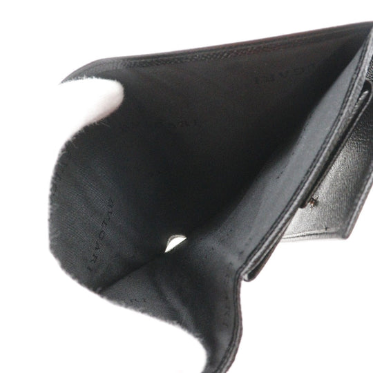 BVLGARI Bifold Wallet leather black medium wallet Logo button unisex(Unisex) Used Authentic