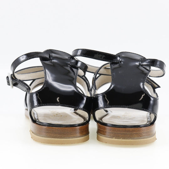 CHANEL Sandals Patent leather black Ankle strap flat COCO Mark Women 36 1/2 Used Authentic
