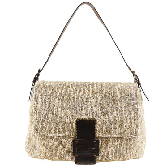 FENDI Shoulder Bag 2454/26325/003 Leather, Beads beige Mamma Bucket Women Used Authentic