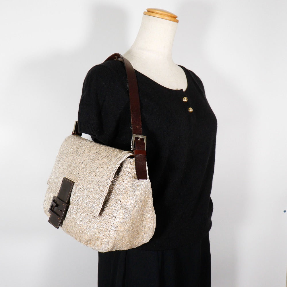 FENDI Shoulder Bag 2454/26325/003 Leather, Beads beige Mamma Bucket Women Used Authentic