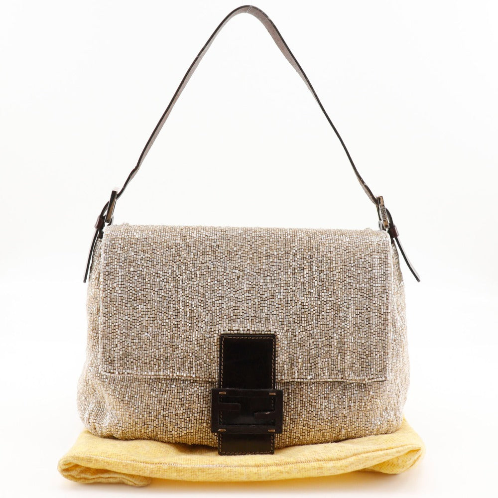FENDI Shoulder Bag 2454/26325/003 Leather, Beads beige Mamma Bucket Women Used Authentic