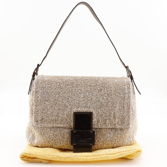FENDI Shoulder Bag 2454/26325/003 Leather, Beads beige Mamma Bucket Women Used Authentic