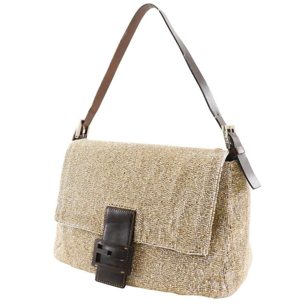 FENDI Shoulder Bag 2454/26325/003 Leather, Beads beige Mamma Bucket Women Used Authentic