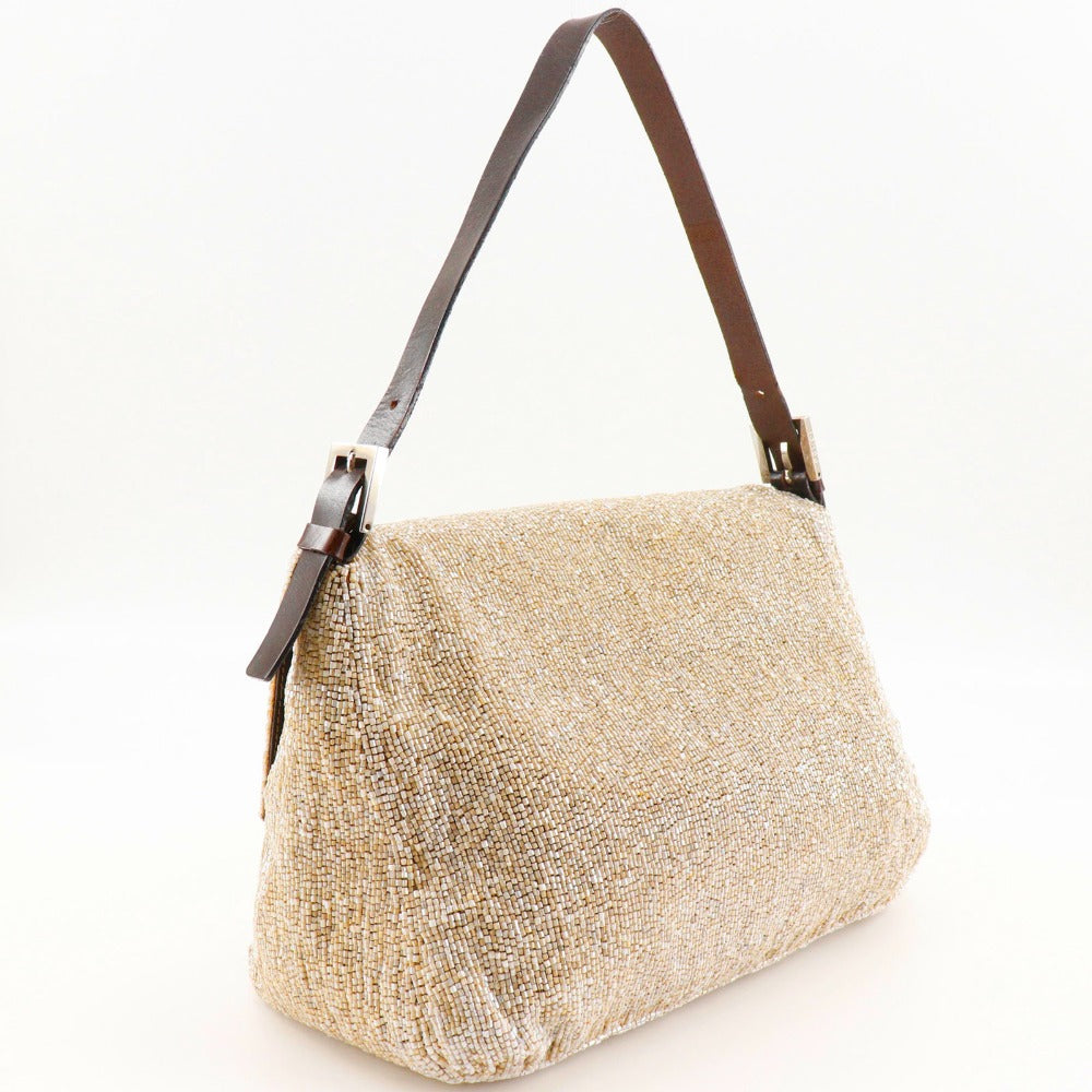 FENDI Shoulder Bag 2454/26325/003 Leather, Beads beige Mamma Bucket Women Used Authentic