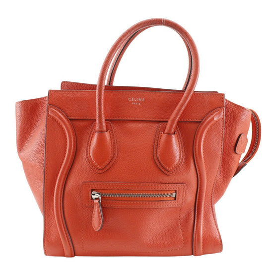 CELINE Handbag leather Red Micro shopper Luggage Women Used Authentic