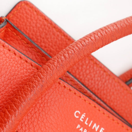 CELINE Handbag leather Red Micro shopper Luggage Women Used Authentic