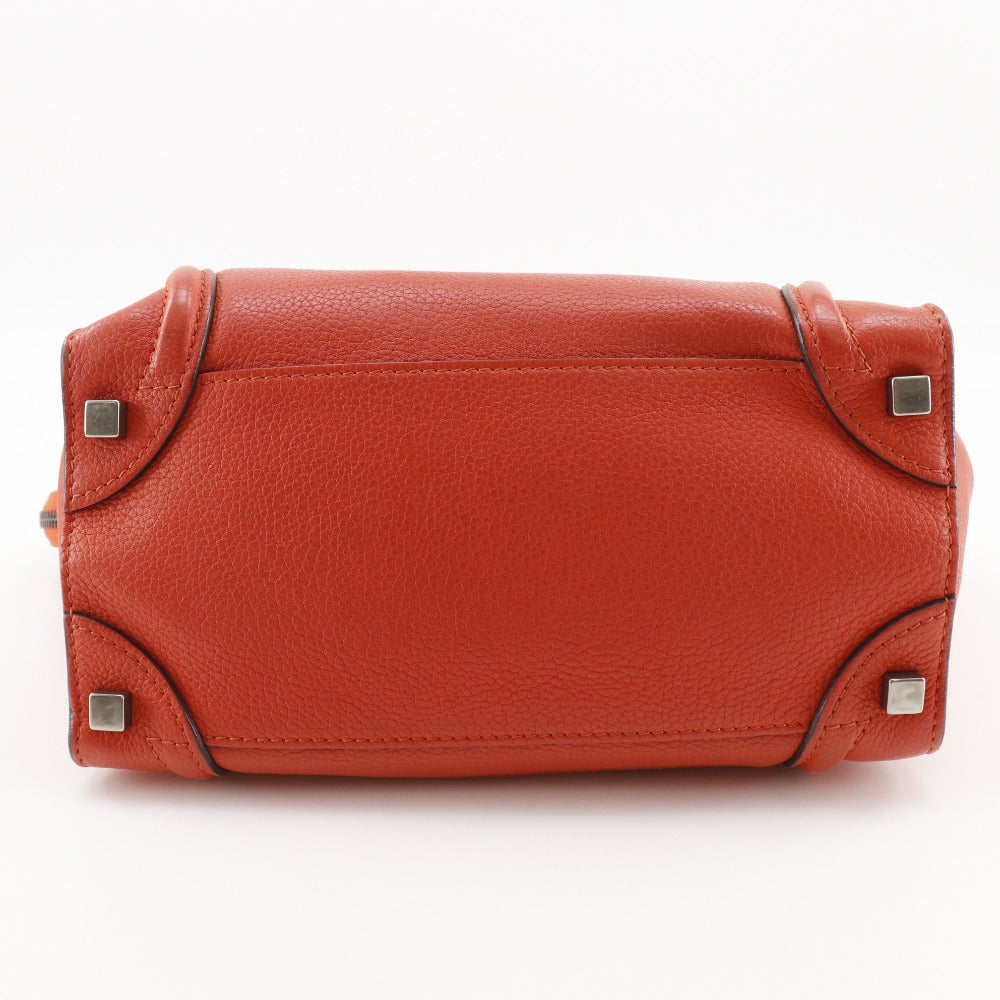 CELINE Handbag leather Red Micro shopper Luggage Women Used Authentic