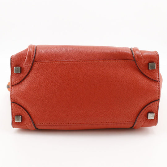 CELINE Handbag leather Red Micro shopper Luggage Women Used Authentic