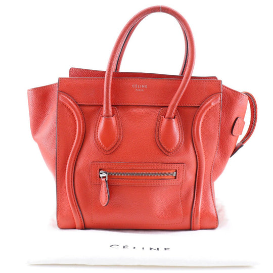 CELINE Handbag leather Red Micro shopper Luggage Women Used Authentic