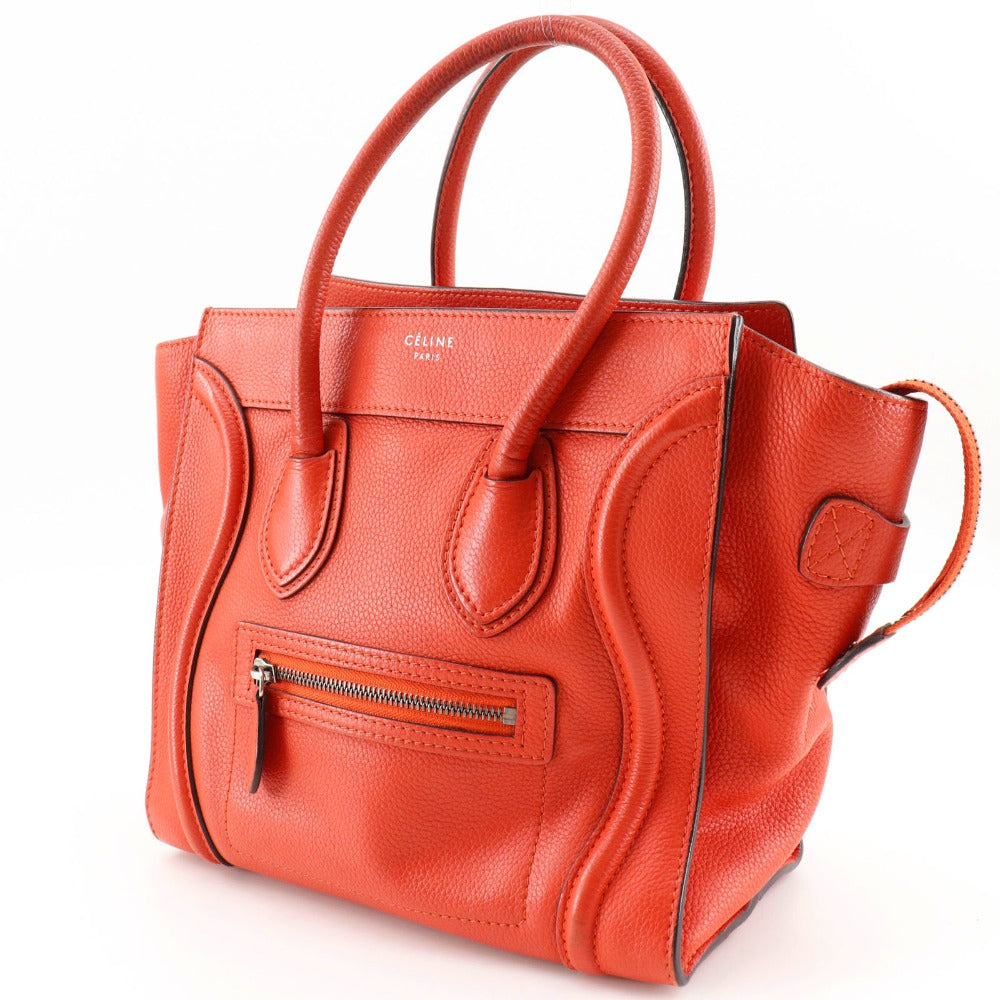 CELINE Handbag leather Red Micro shopper Luggage Women Used Authentic