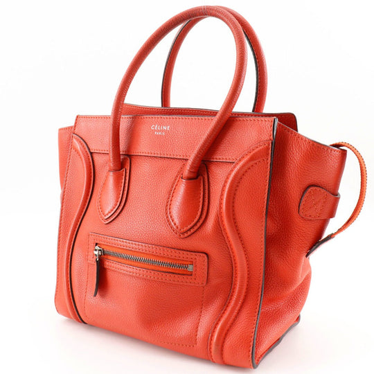 CELINE Handbag leather Red Micro shopper Luggage Women Used Authentic