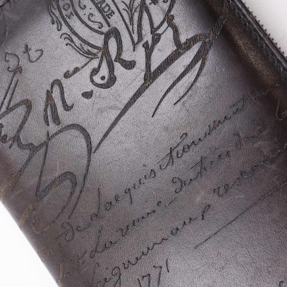 Berluti Long Wallet Purse Calfskin Brown Bifold Walletlong wallet Calligraphy Neo-Santal Scrit mens Used Authentic