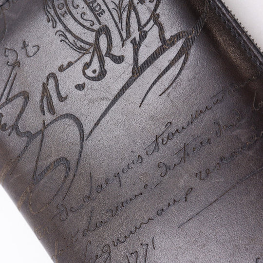 Berluti Long Wallet Purse Calfskin Brown Bifold Walletlong wallet Calligraphy Neo-Santal Scrit mens Used Authentic