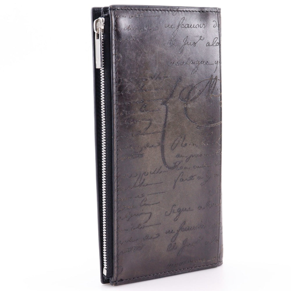 Berluti Long Wallet Purse Calfskin Brown Bifold Walletlong wallet Calligraphy Neo-Santal Scrit mens Used Authentic