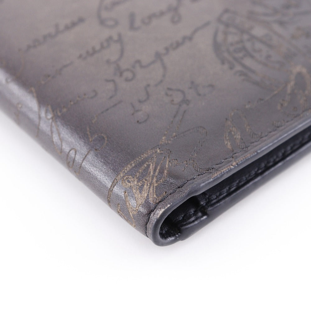 Berluti Long Wallet Purse Calfskin Brown Bifold Walletlong wallet Calligraphy Neo-Santal Scrit mens Used Authentic