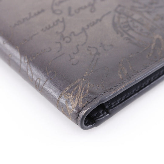Berluti Long Wallet Purse Calfskin Brown Bifold Walletlong wallet Calligraphy Neo-Santal Scrit mens Used Authentic