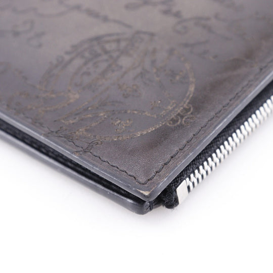 Berluti Long Wallet Purse Calfskin Brown Bifold Walletlong wallet Calligraphy Neo-Santal Scrit mens Used Authentic