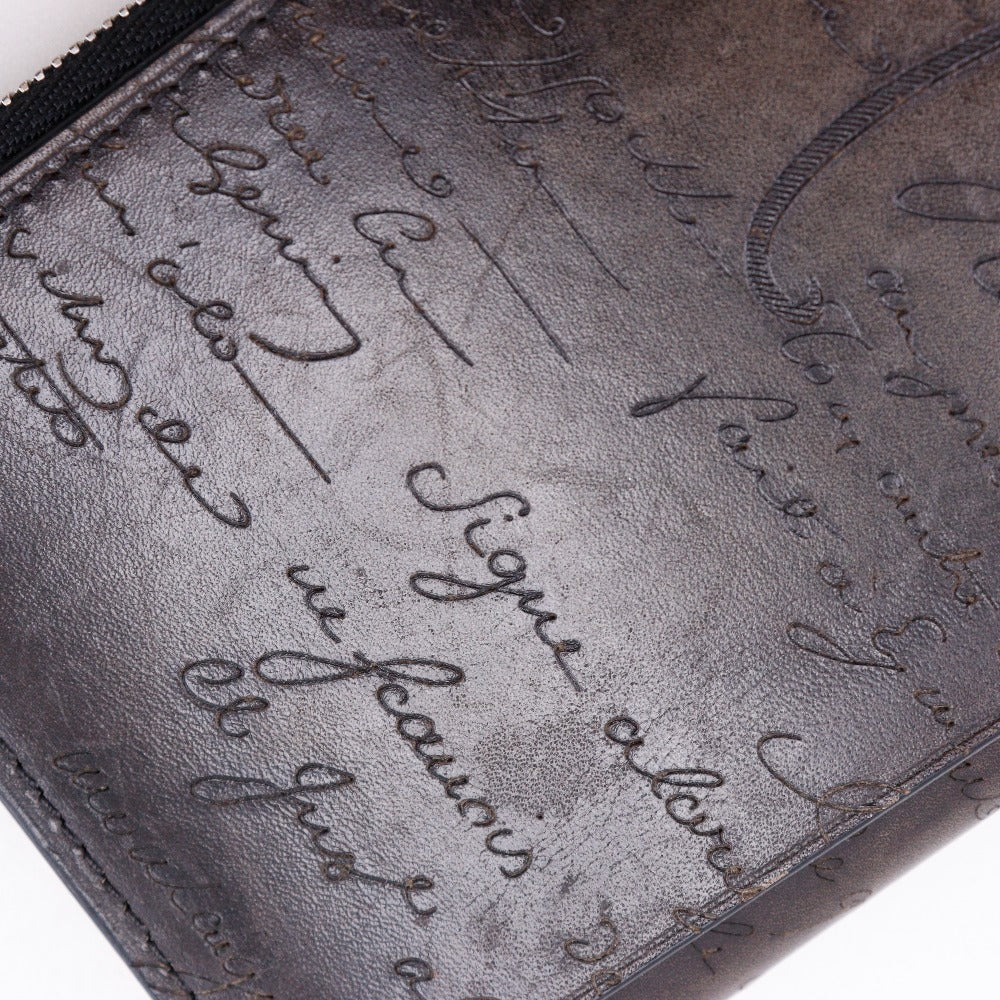 Berluti Long Wallet Purse Calfskin Brown Bifold Walletlong wallet Calligraphy Neo-Santal Scrit mens Used Authentic