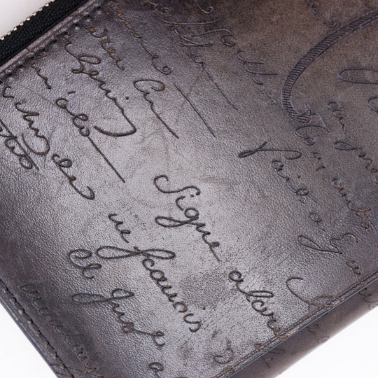 Berluti Long Wallet Purse Calfskin Brown Bifold Walletlong wallet Calligraphy Neo-Santal Scrit mens Used Authentic