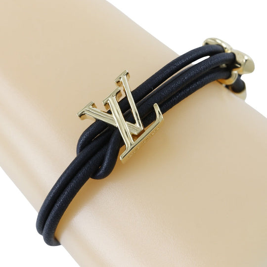 LOUIS VUITTON bracelet M8142Z Leather, Plated Gold Black/Gold Metal LV Bloom mens(Unisex) Used Authentic