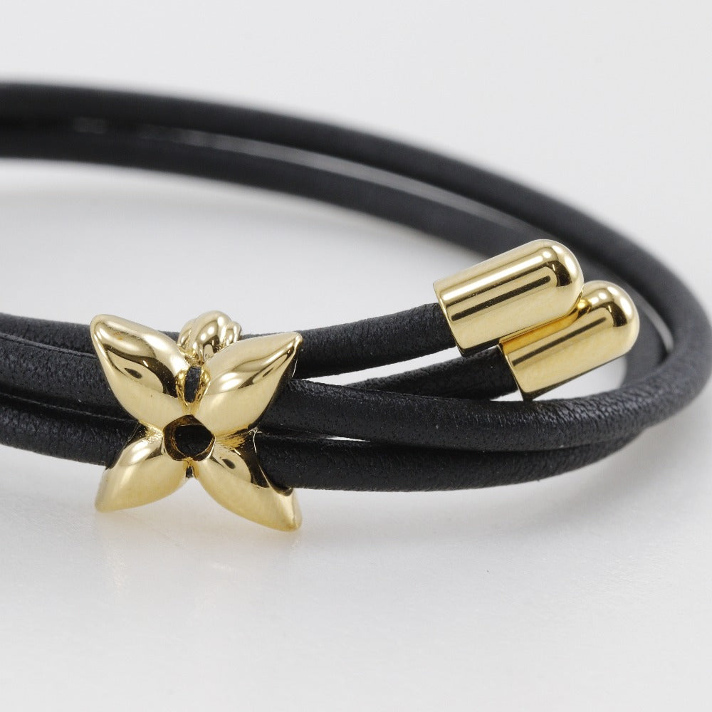 LOUIS VUITTON bracelet M8142Z Leather, Plated Gold Black/Gold Metal LV Bloom mens(Unisex) Used Authentic