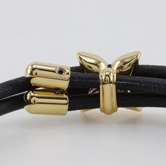 LOUIS VUITTON bracelet M8142Z Leather, Plated Gold Black/Gold Metal LV Bloom mens(Unisex) Used Authentic
