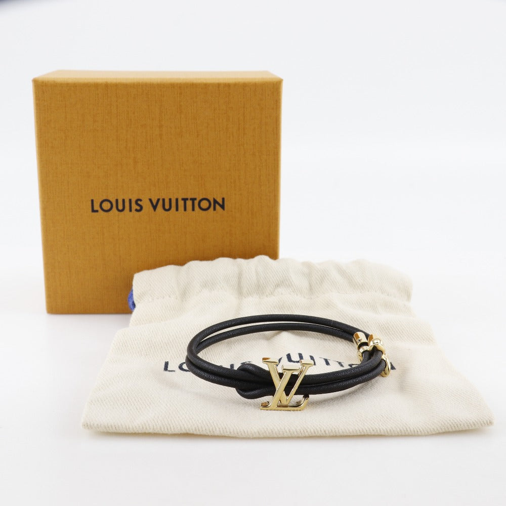 LOUIS VUITTON bracelet M8142Z Leather, Plated Gold Black/Gold Metal LV Bloom mens(Unisex) Used Authentic