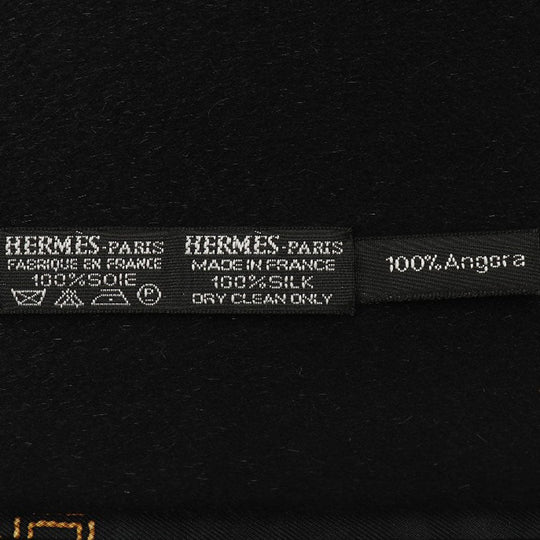 HERMES Scarf Silk, Angora black unisex(Unisex) Used Authentic