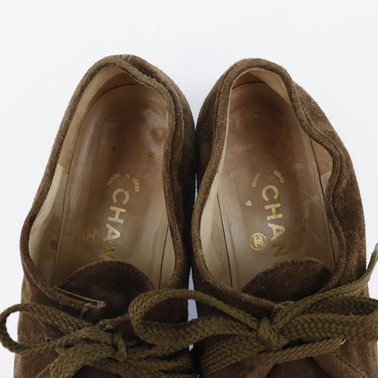 CHANEL Moccasin Suede Brown COCO Mark Women 36 Used Authentic