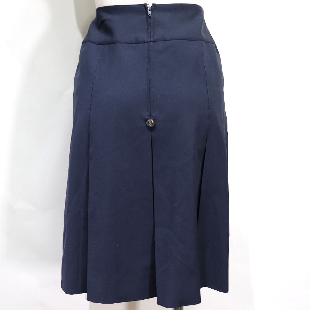 CHANEL skirt 2795V154 wool Navy blue COCO Mark Pleated Women 40 Used Authentic