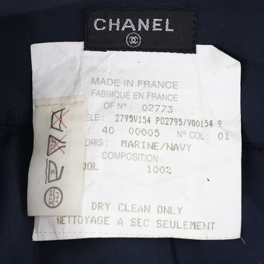 CHANEL skirt 2795V154 wool Navy blue COCO Mark Pleated Women 40 Used Authentic
