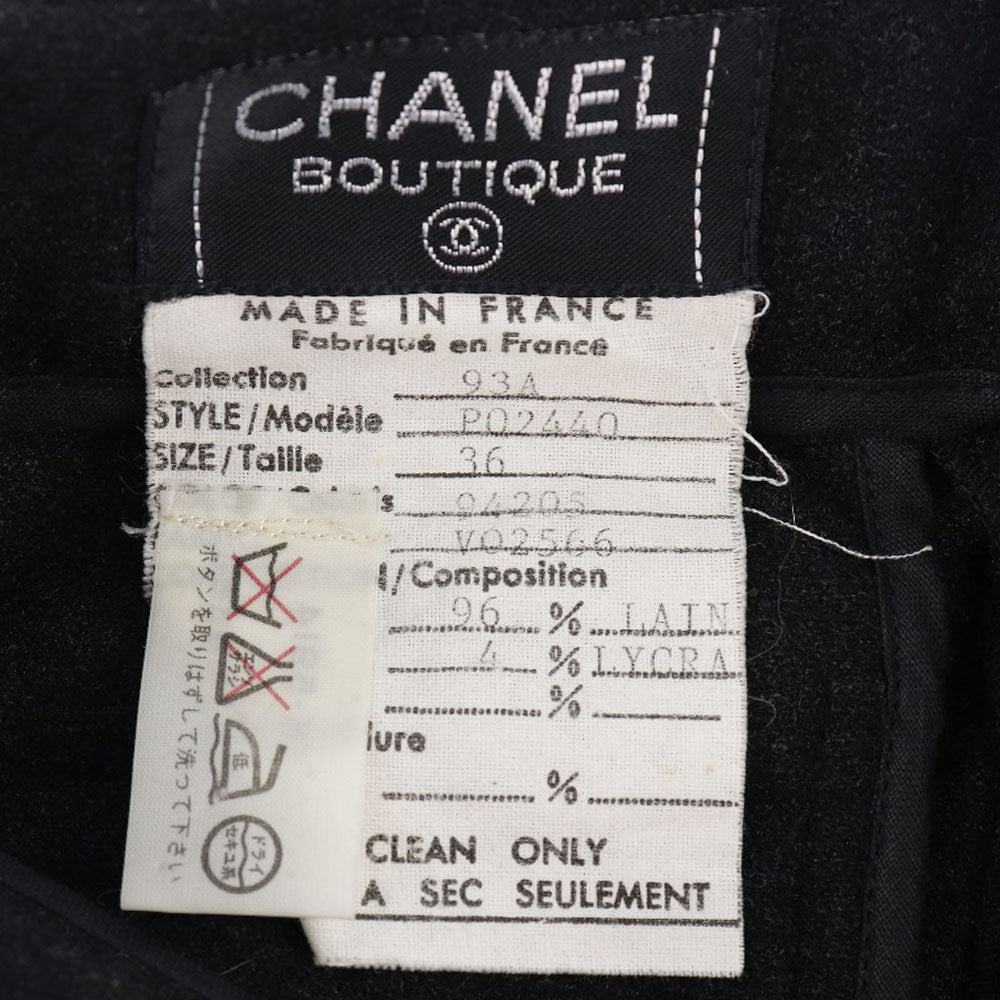 CHANEL skirt 93A P02440 wool Charcoal gray Back button COCO Mark Women 36 Used Authentic