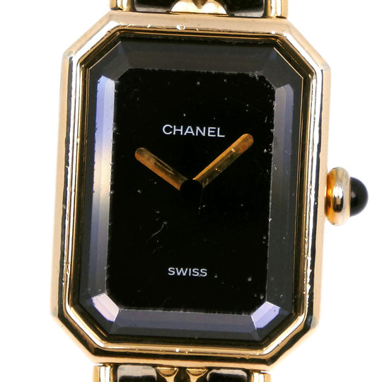 CHANEL Watches Quartz H0001 Plated Gold , Leather Black / gold Premiere L black dial Women Used Authentic