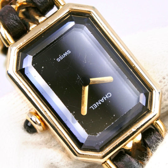 CHANEL Watches Quartz H0001 Plated Gold , Leather Black / gold Premiere L black dial Women Used Authentic