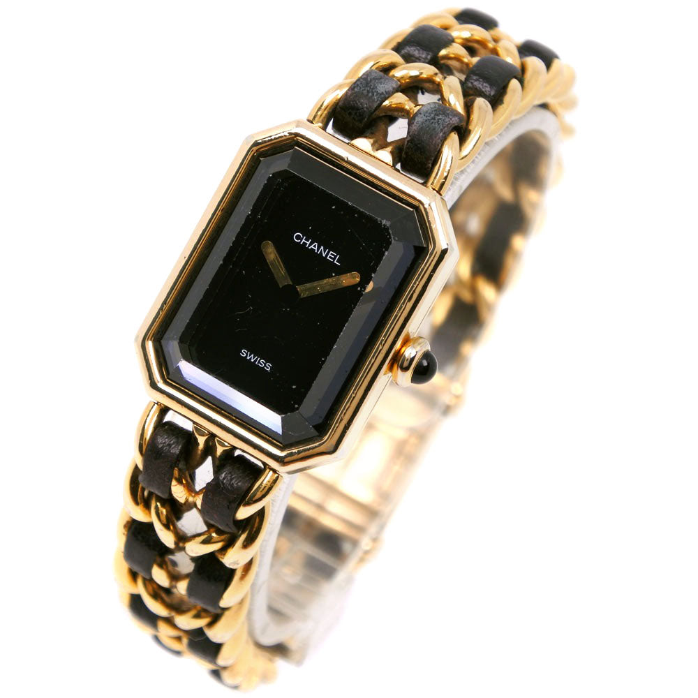 CHANEL Watches Quartz H0001 Plated Gold , Leather Black / gold Premiere L black dial Women Used Authentic